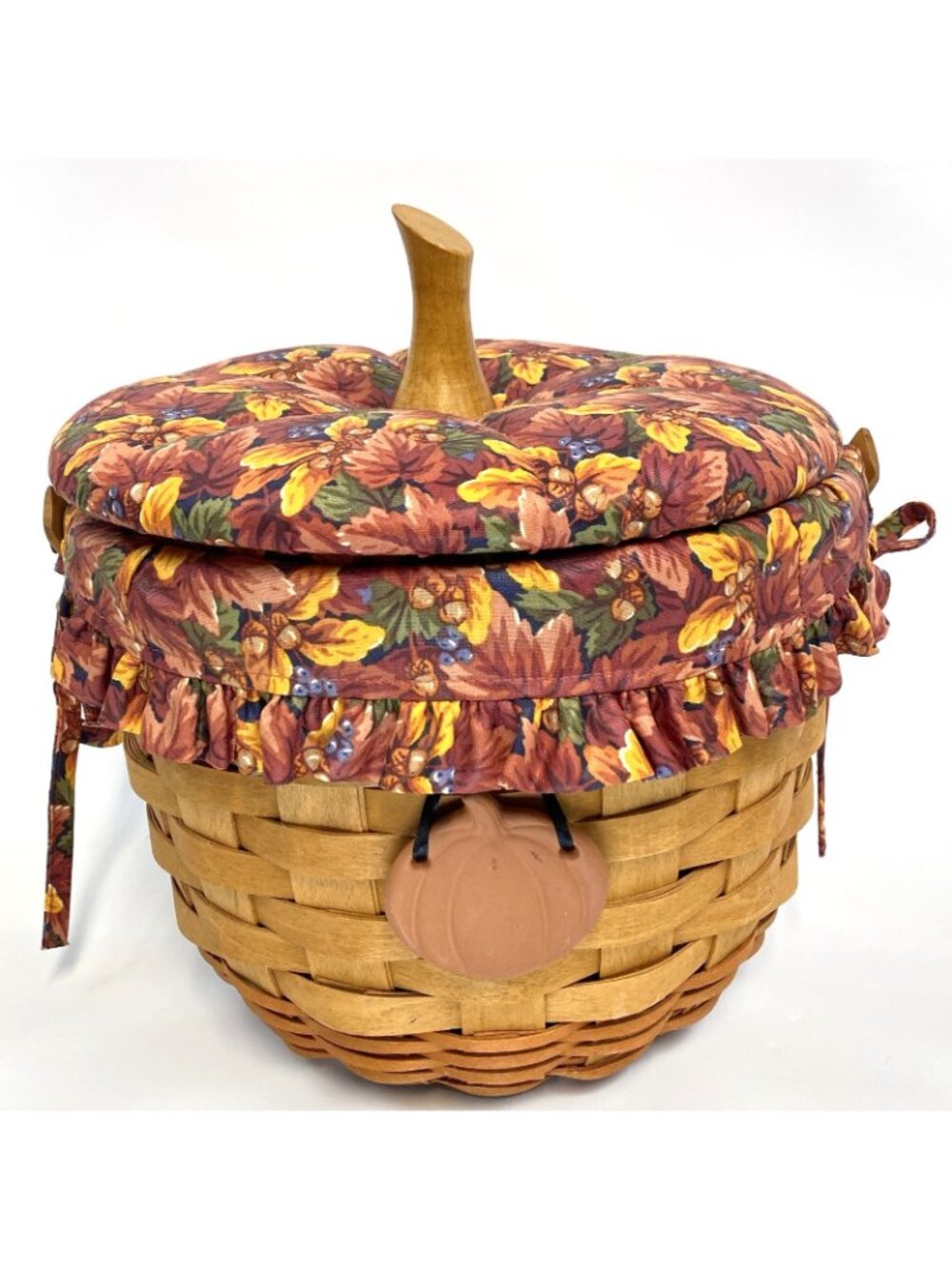 Longaberger Pumpkin Baskets Lot of 2 1995 1997 Lids Liners Protectors Tie-Ons - Picture 3 of 16